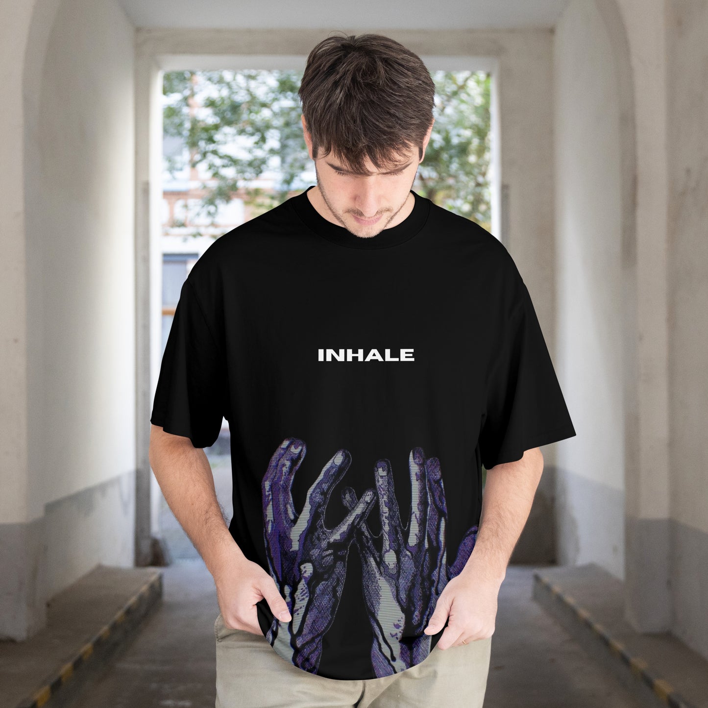 Inhale Tee – Graphic Edition- Black Oversized